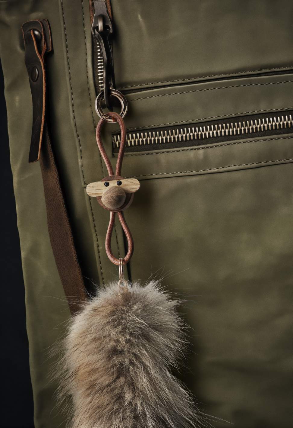 Monkey key ring gold-coloured metal with natural leather Kay Bojesen
