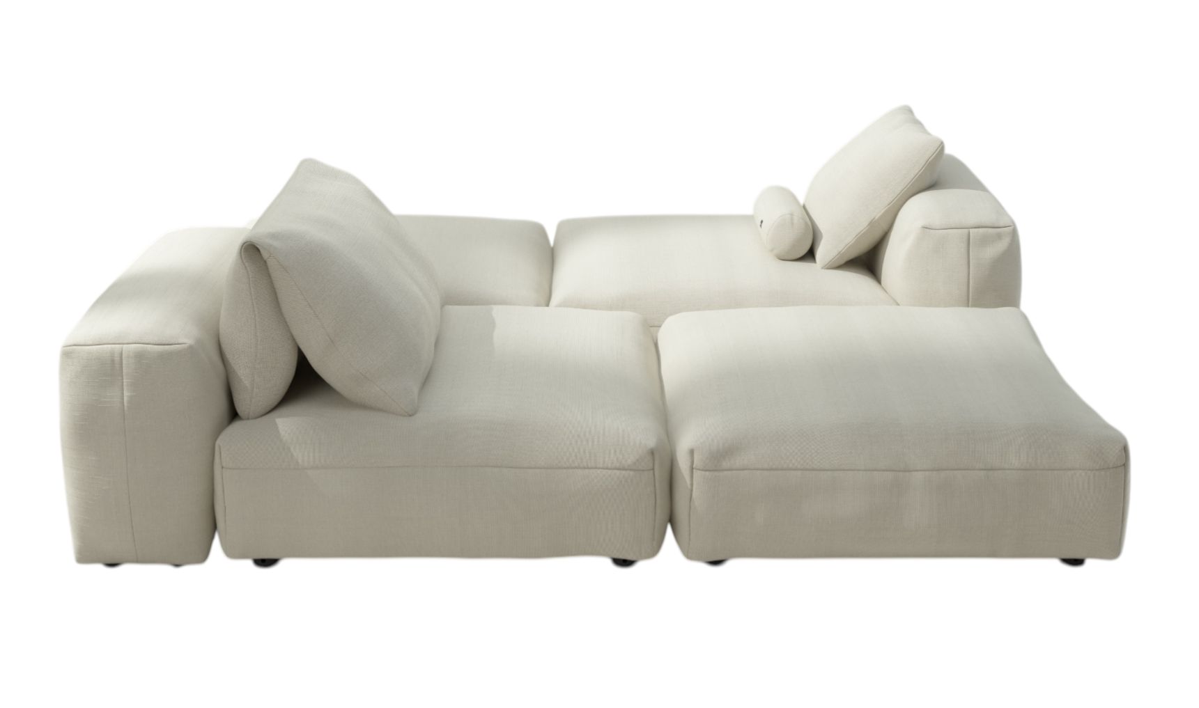 Vetsak Sofa Set 08 Outdoor, modulares 6-Sitzer Lounge Sofa in hellem Beige mit Kissen.