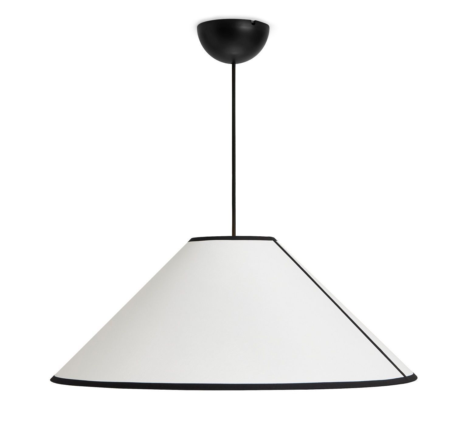 Weiße Hay Pendelleuchte "Ava Cone Pendant" mit schwarzem Rand und schwarzer Aufhängung.