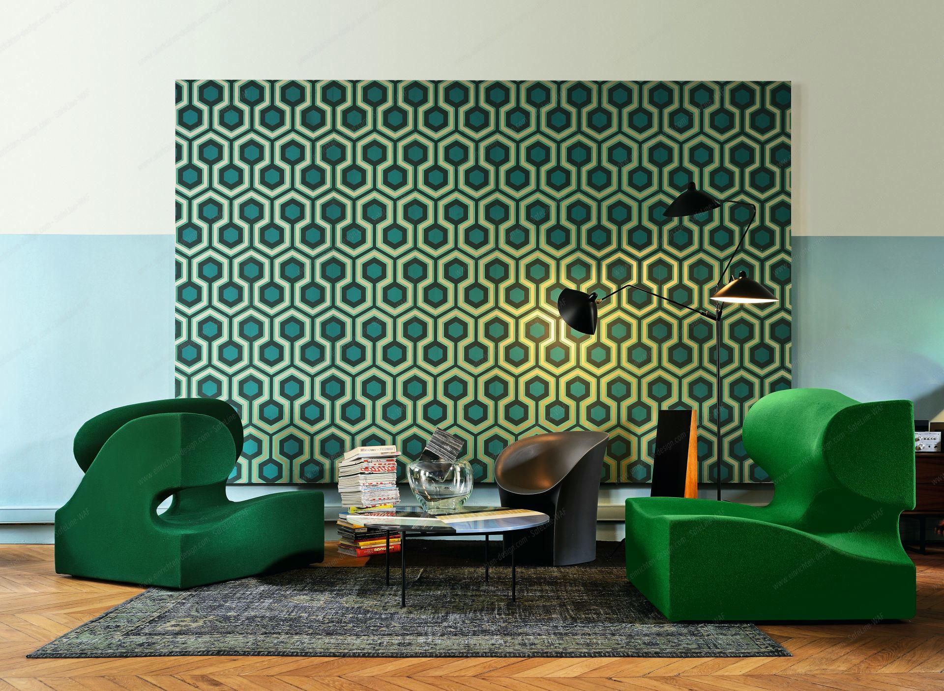 Fishbone table round blue Moroso