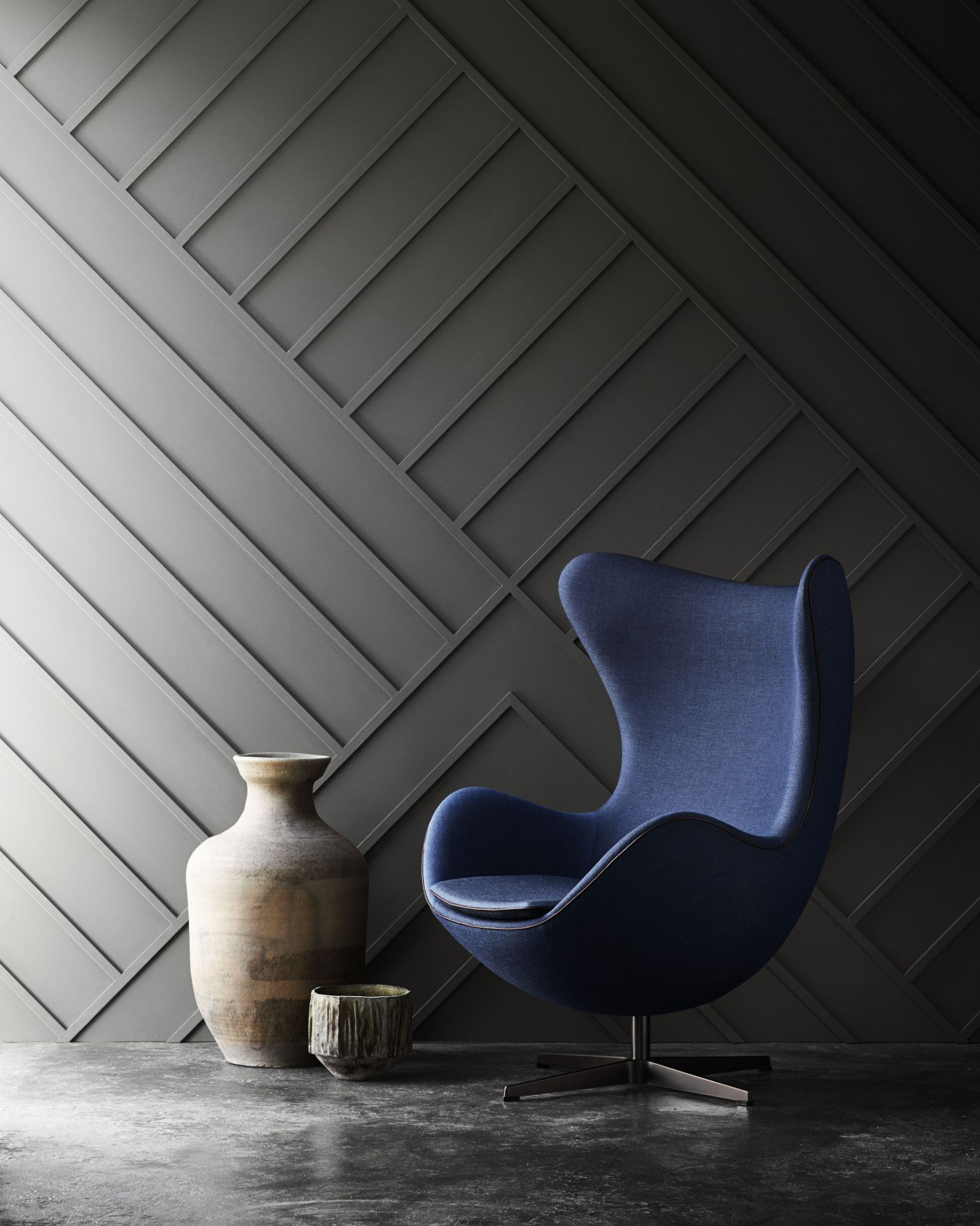 Egg Chair with Stool Re-wool Textile Fabric Fritz Hansen 