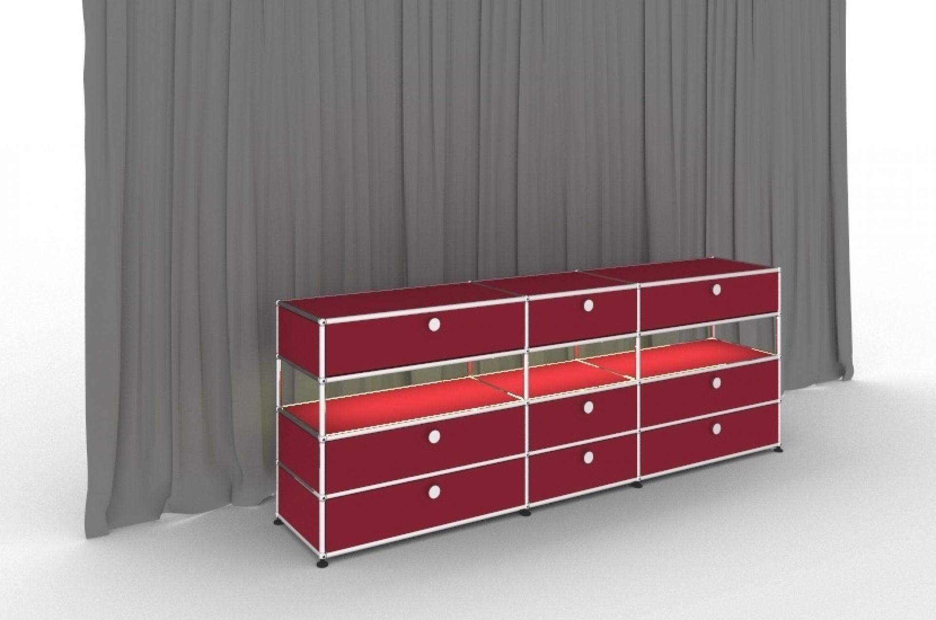E Sideboard illuminated 9 drawers ruby red USM Haller