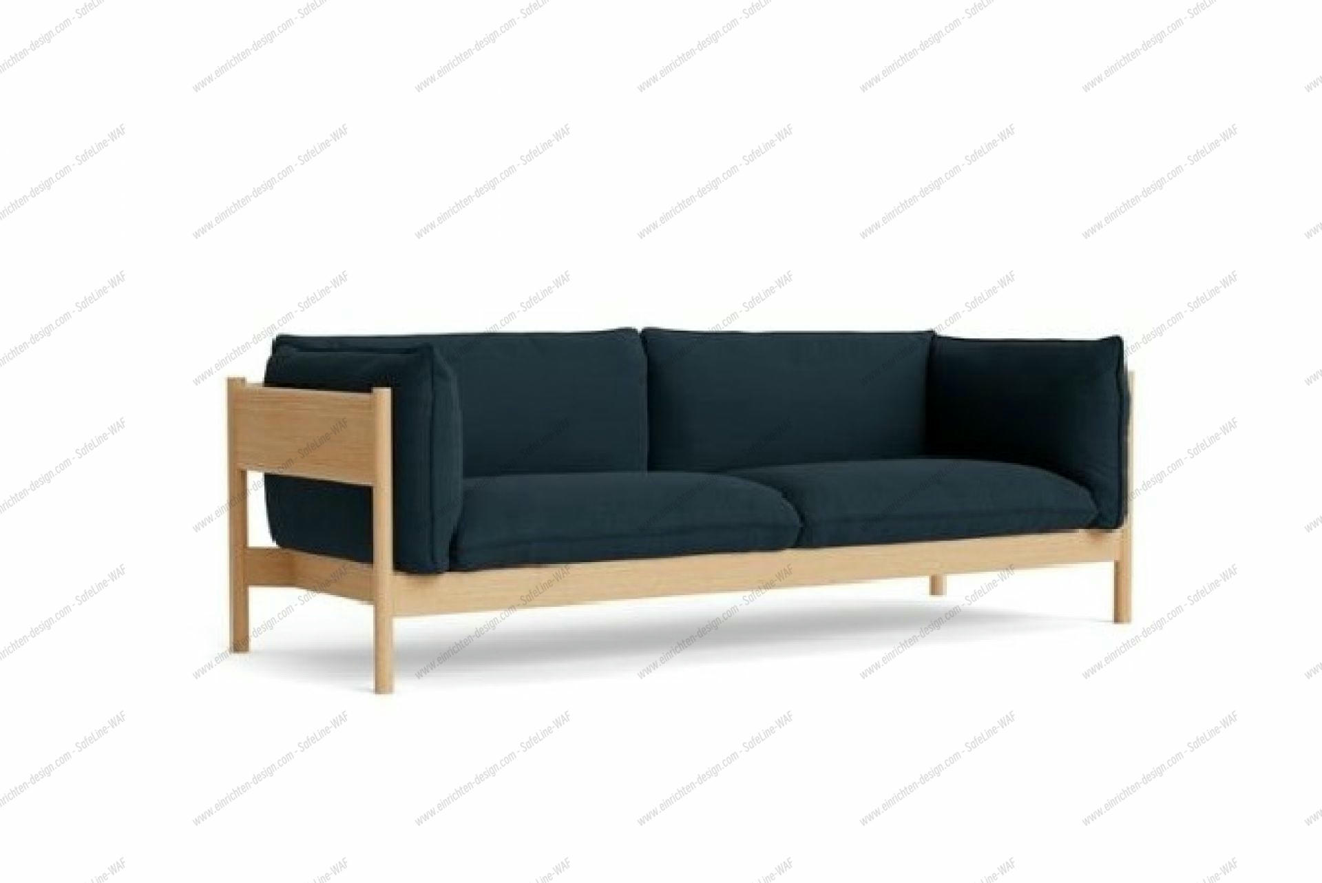 Arbour Eco 3-Sitzer Sofa mit blauem Stoffbezug und geöltem Eichenholzgestell. Modernes Design Sofa für Wohnzimmer.
