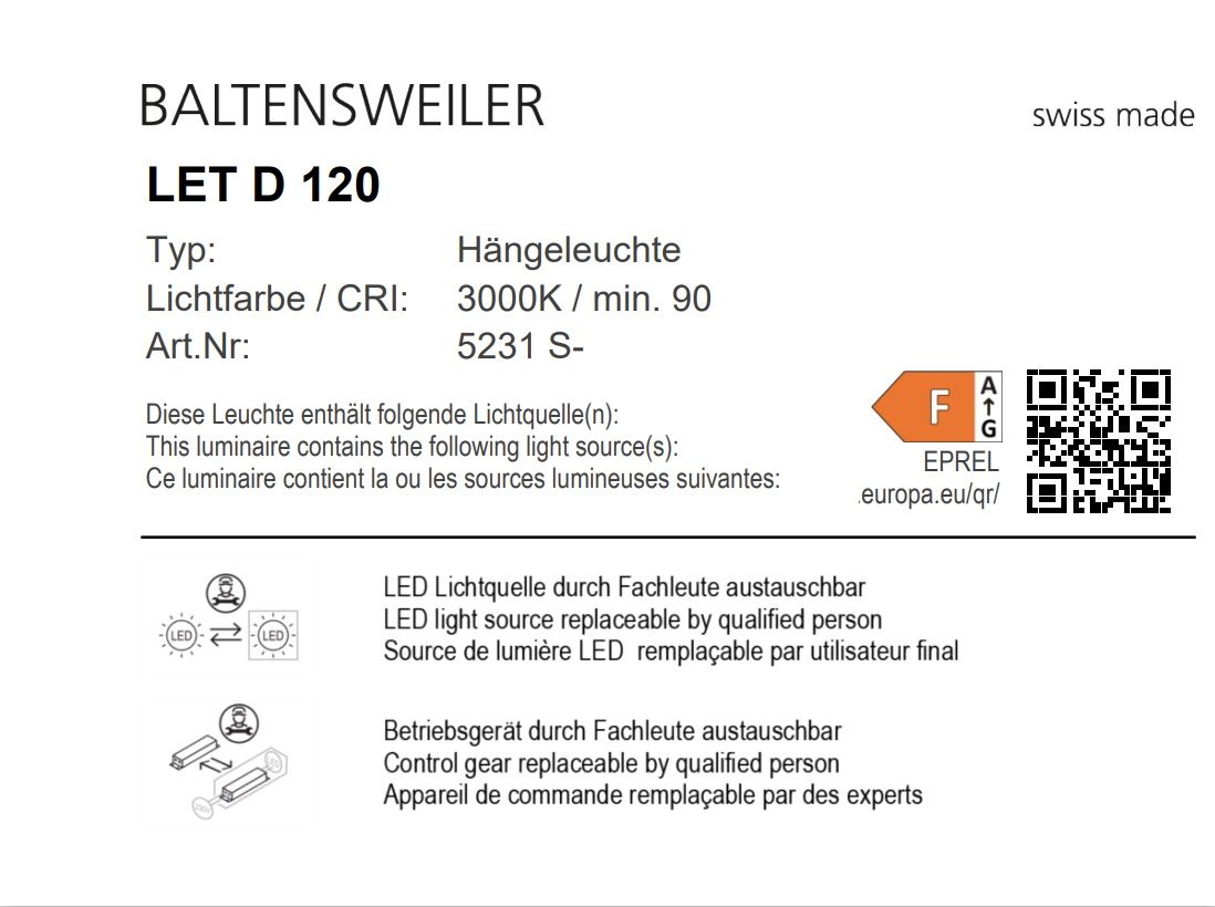 LET D Pendant light Standard W 120 cm Baltensweiler