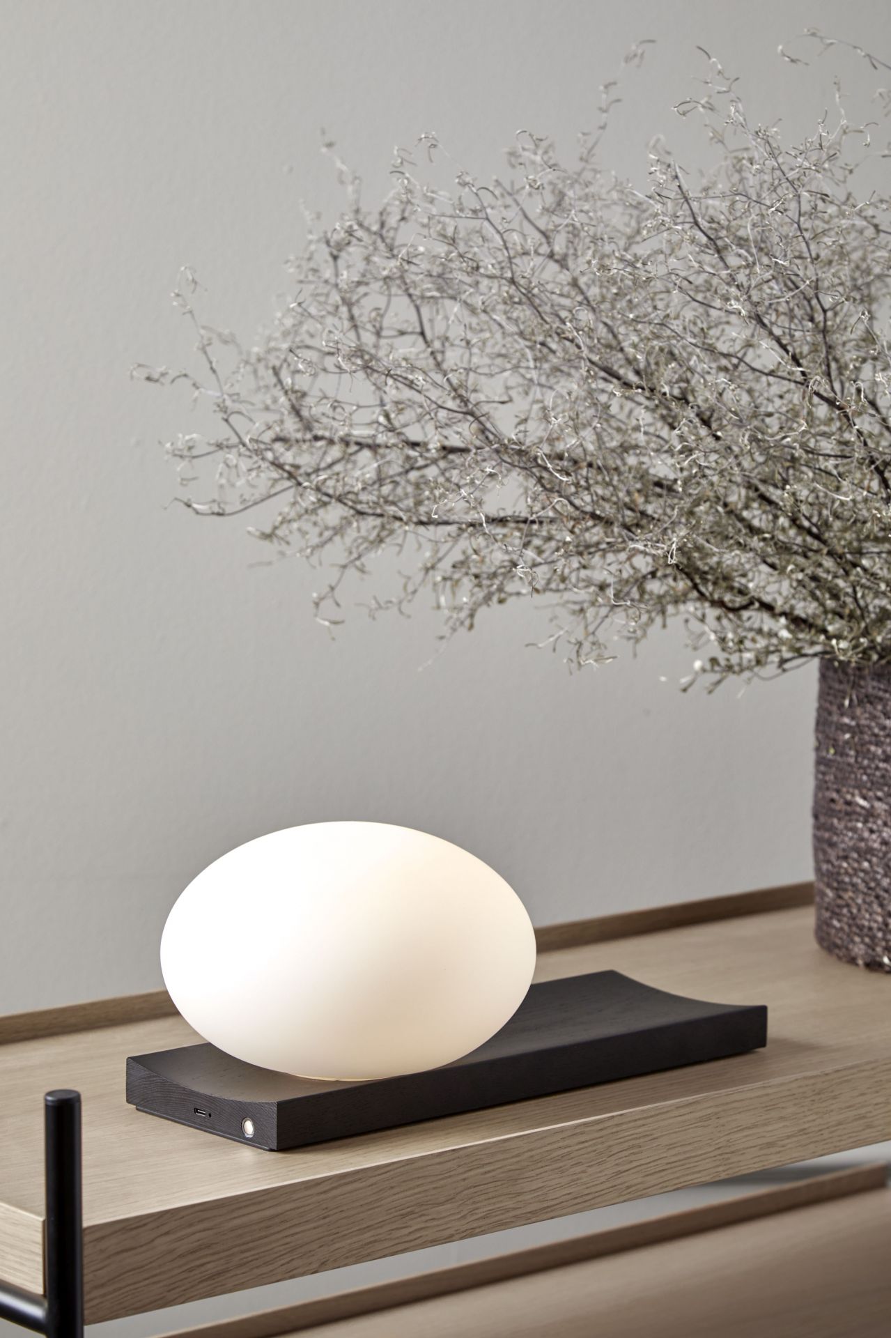 Dew Table and Wall Lamp Ash Black Lacquered Woud