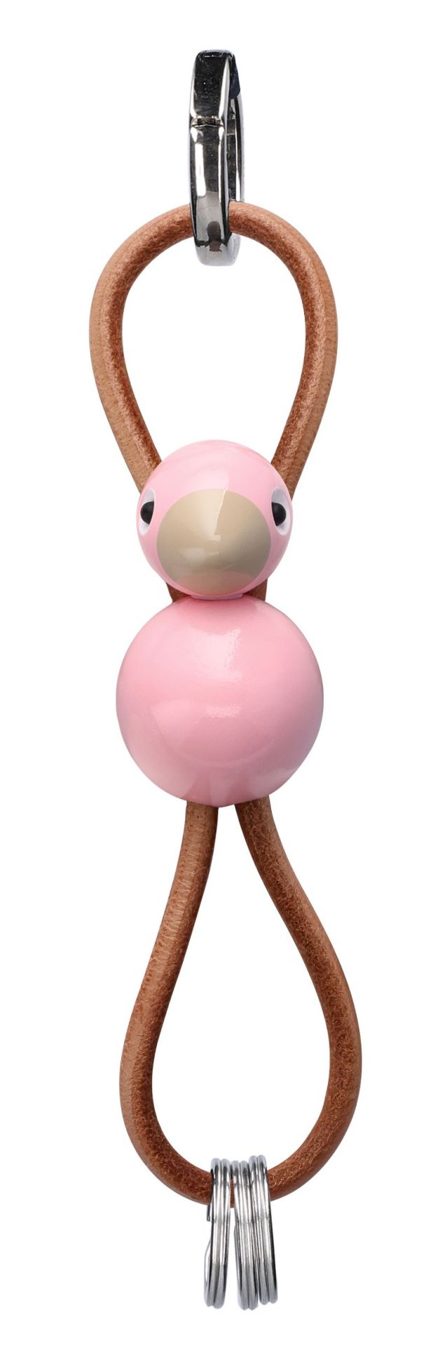 Bird pink key ring silver coloured metal with natural leather Kay Bojesen