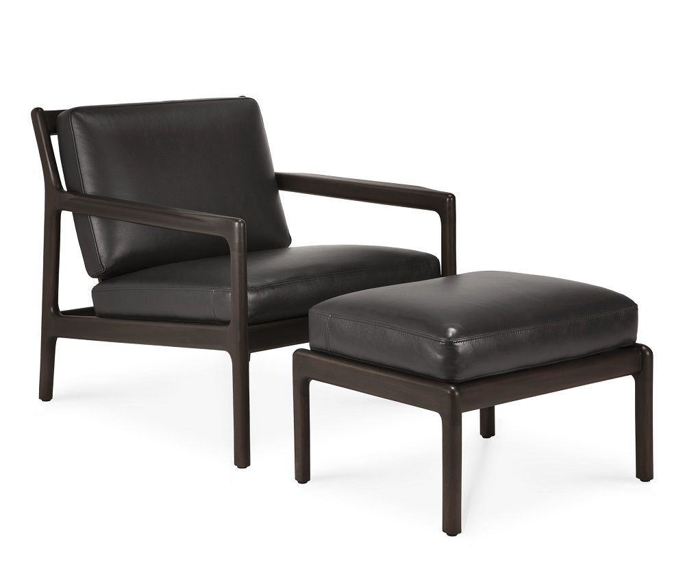 Jack Footstool Mahogany Ethnicraft Dark brown / leather black