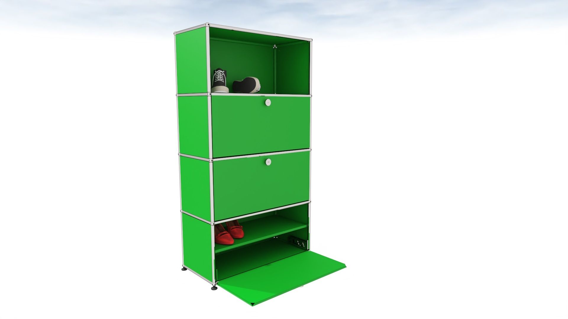 USM Haller shoe cabinet with flap green