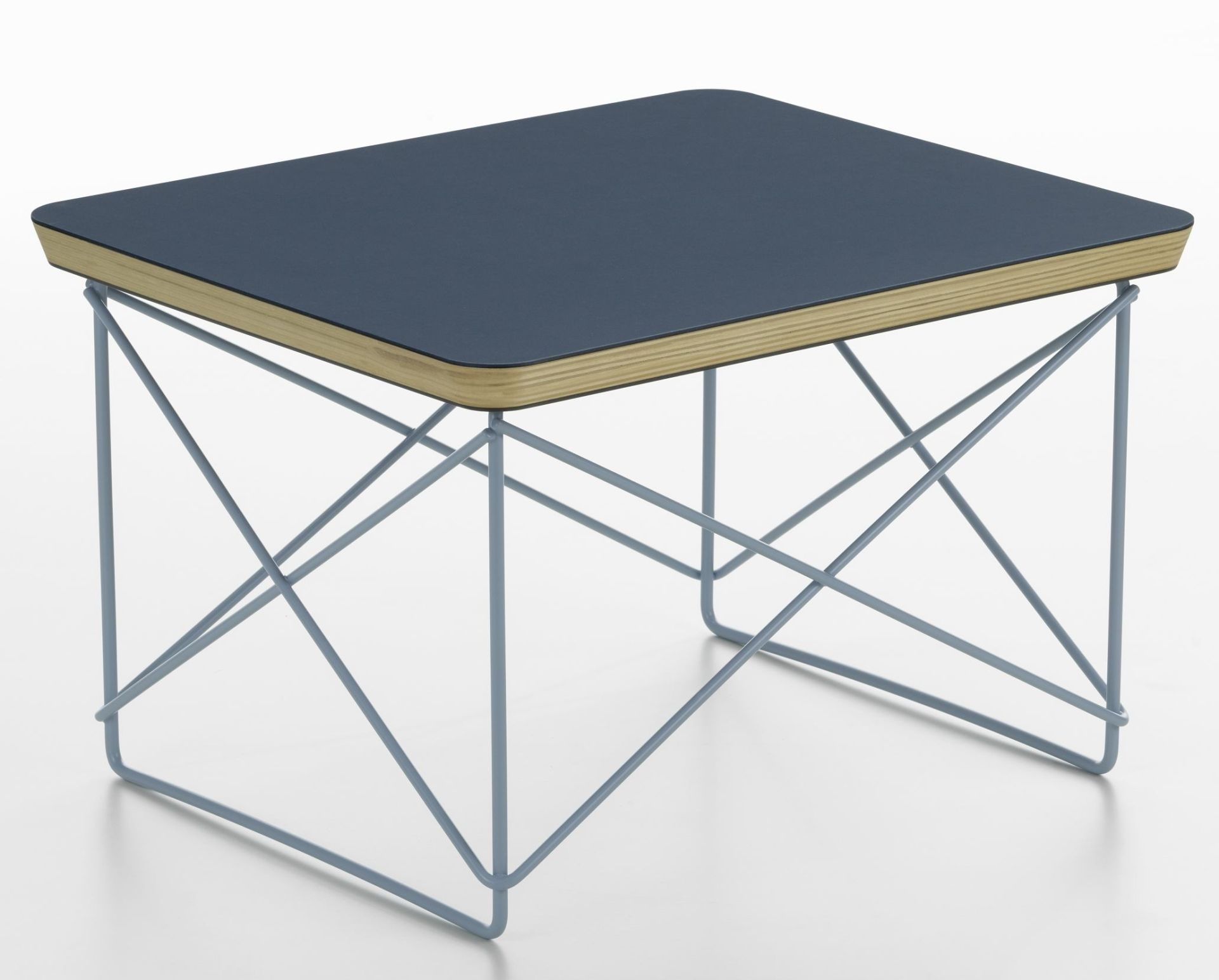 Vitra LTR Occasional Table Beistelltisch in Rauchblau mit Linoleum-Tischplatte und filigranem Stahlgestell.