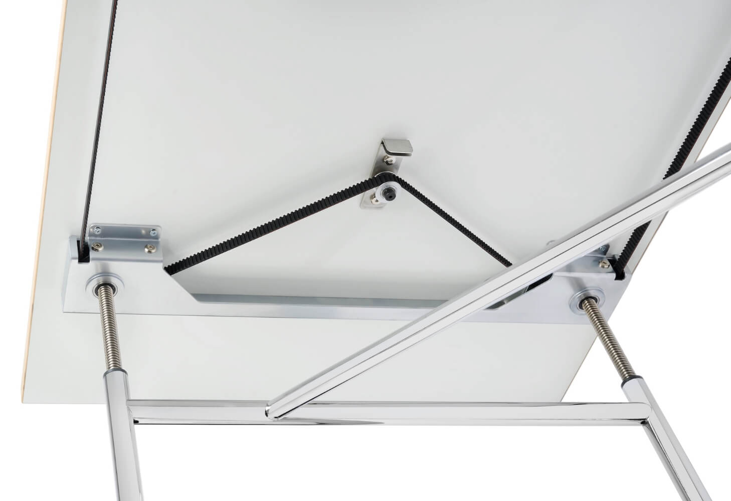Detailaufnahme der mechanischen Höhenverstellung des Eiermann Tischgestells von Richard Lampert, ideal für ergonomisches Arbeiten.