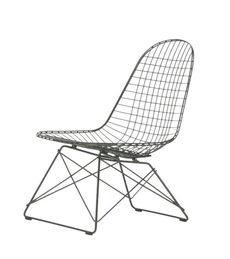Vitra LKR Wire Chair, ungepolsterter Design Stuhl aus dunkelgrünem Drahtgeflecht mit filigranem Stahlgestell.