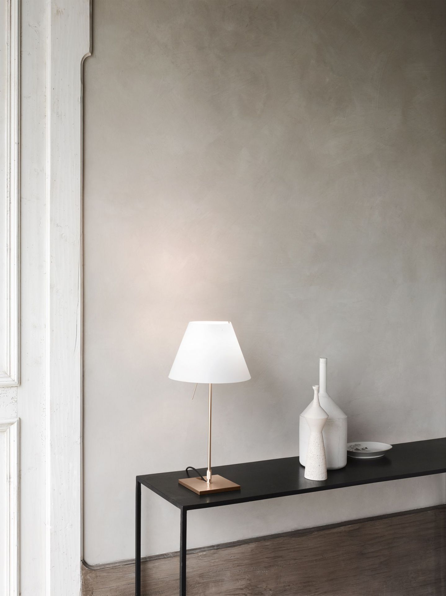 D13 Costanzina LED table lamp complete version aluminium boy and white lampshade Luceplan