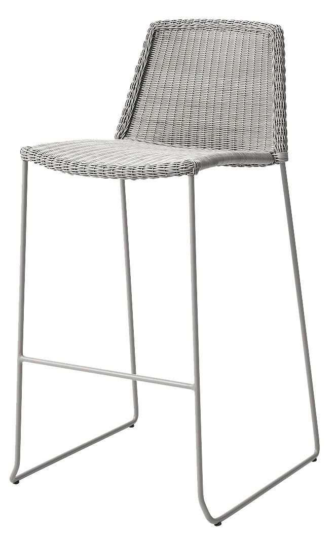 Breeze Barhocker von Cane-Line in Taupe: Moderner Outdoor-Barstuhl aus wetterfestem Geflecht und minimalistischem Gestell.