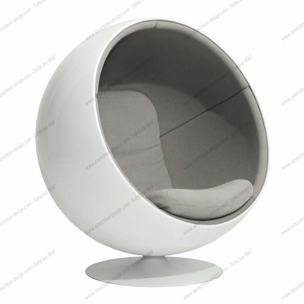 Hellgrauer Ball Chair Sessel von Eero Aarnio Originals, moderner Designklassiker mit weißer Außenschale.