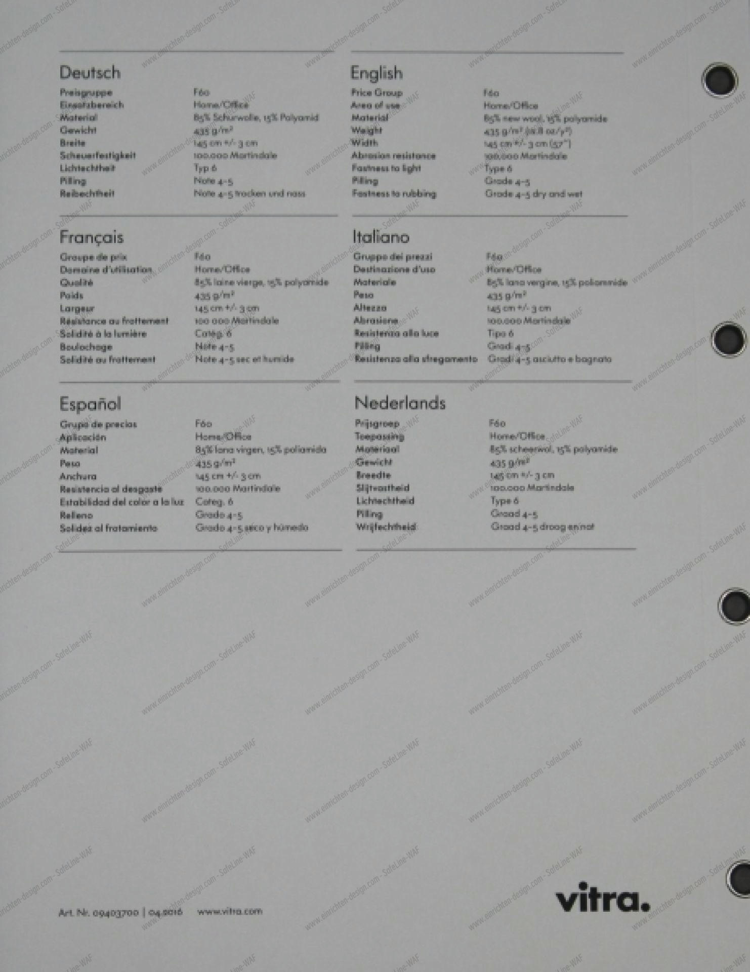 Sample Card Volo Vitra
