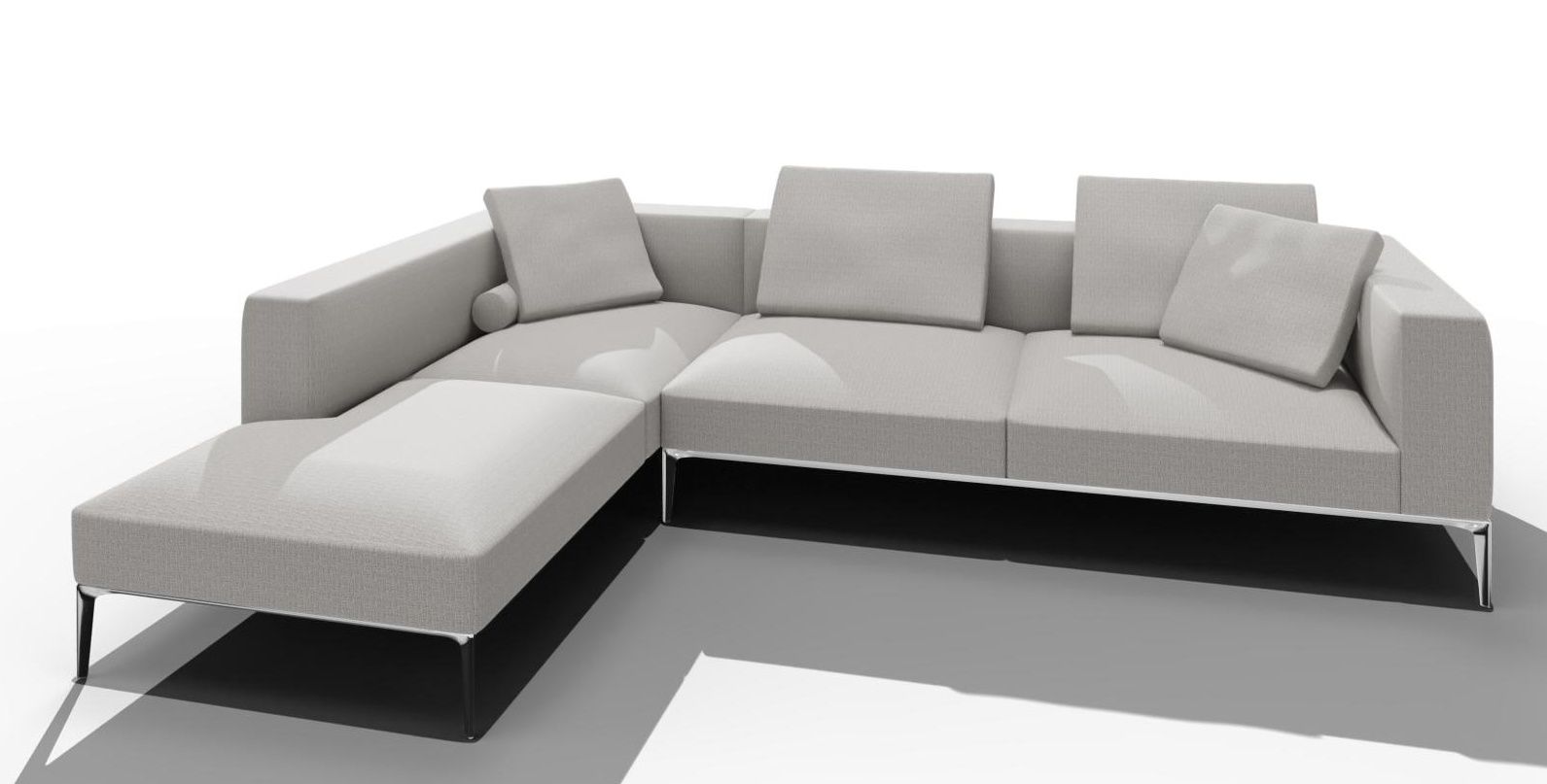 Jaan Living Sofa: Modernes 3-Sitzer Sofa mit Kissen und Komfortrollen im Stoff Glint Ash.