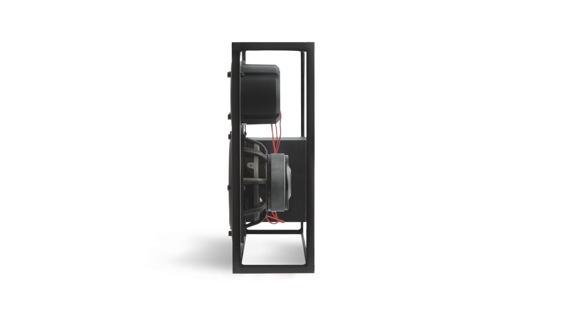 Transparent loudspeaker black with red cables Transparent