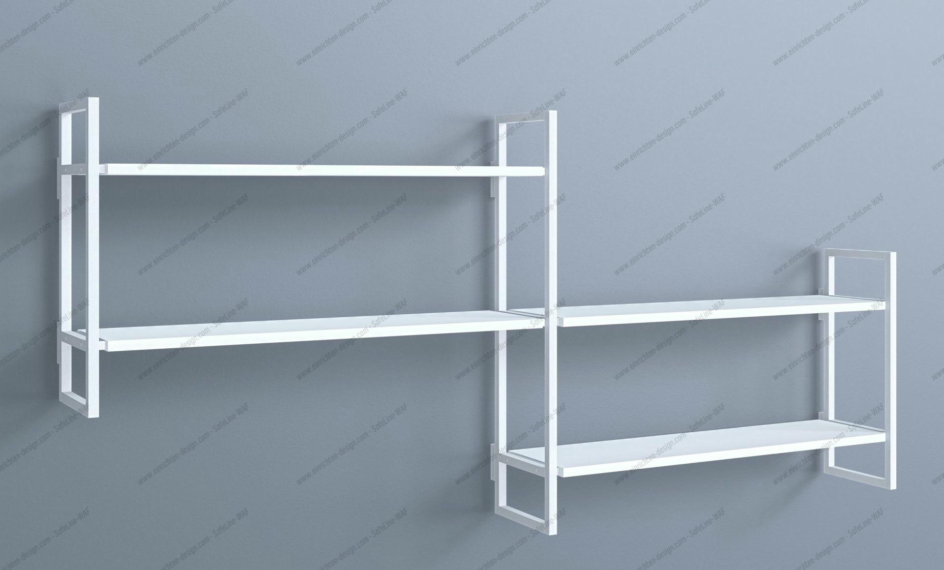 Weißes Wandregal Grundmodul F Oncono, modernes Design mit zwei Ebenen, minimalistisch und platzsparend.