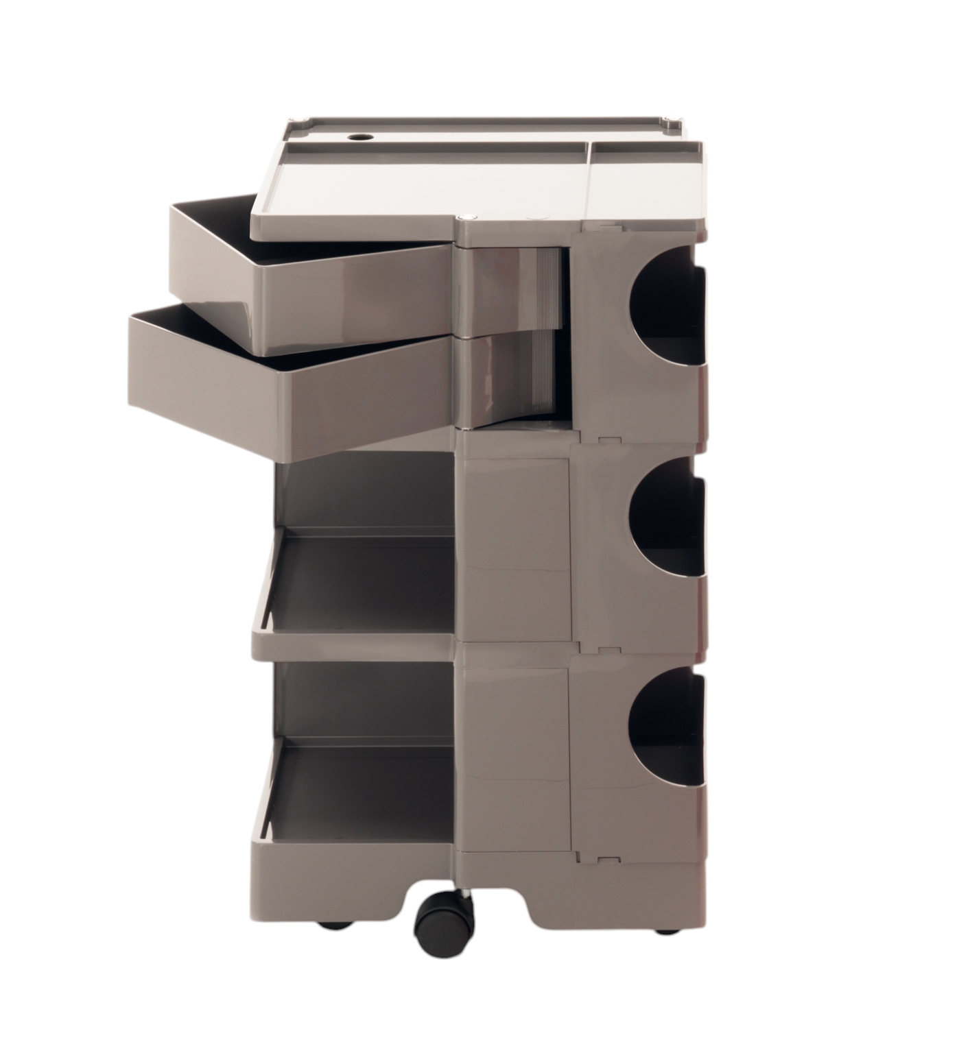 Boby B32 Roll Containers B-Line Cumin Boby Rollcontainer B32 Cumin: Multifunktionaler, grauer Rollwagen mit Schubladen, Ablagen und Rollen für Büro und Zuhause.