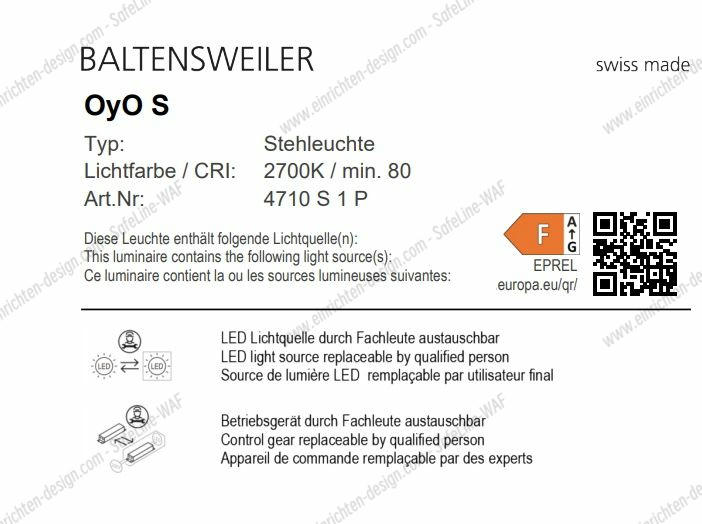OyO S Floor Lamp Black 2700 K Baltensweiler