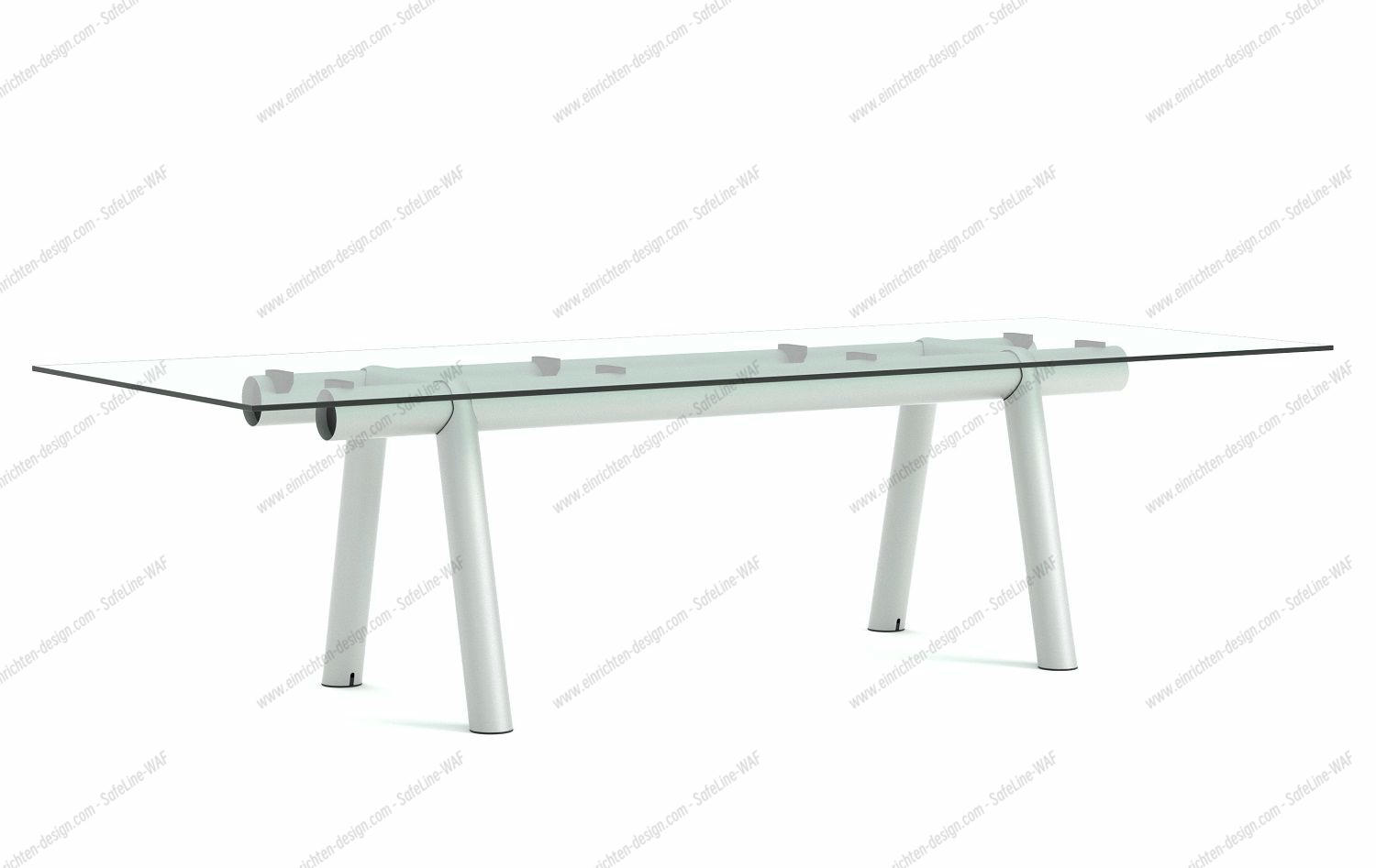 Boa Table von Hay: Konferenztisch mit Glasplatte und silberfarbenem Metallgestell. Modernes Design für Büro und Zuhause.