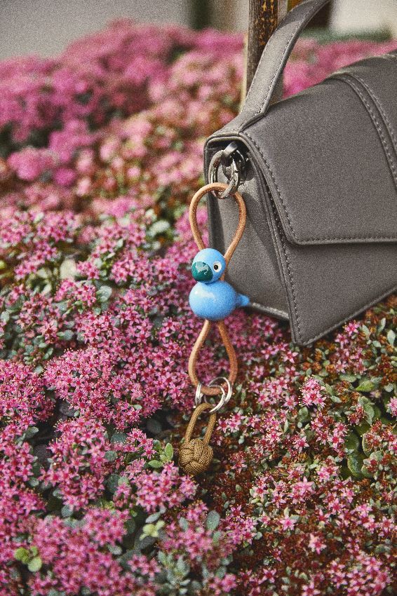Bird blue key ring silver coloured metal with natural leather Kay Bojesen