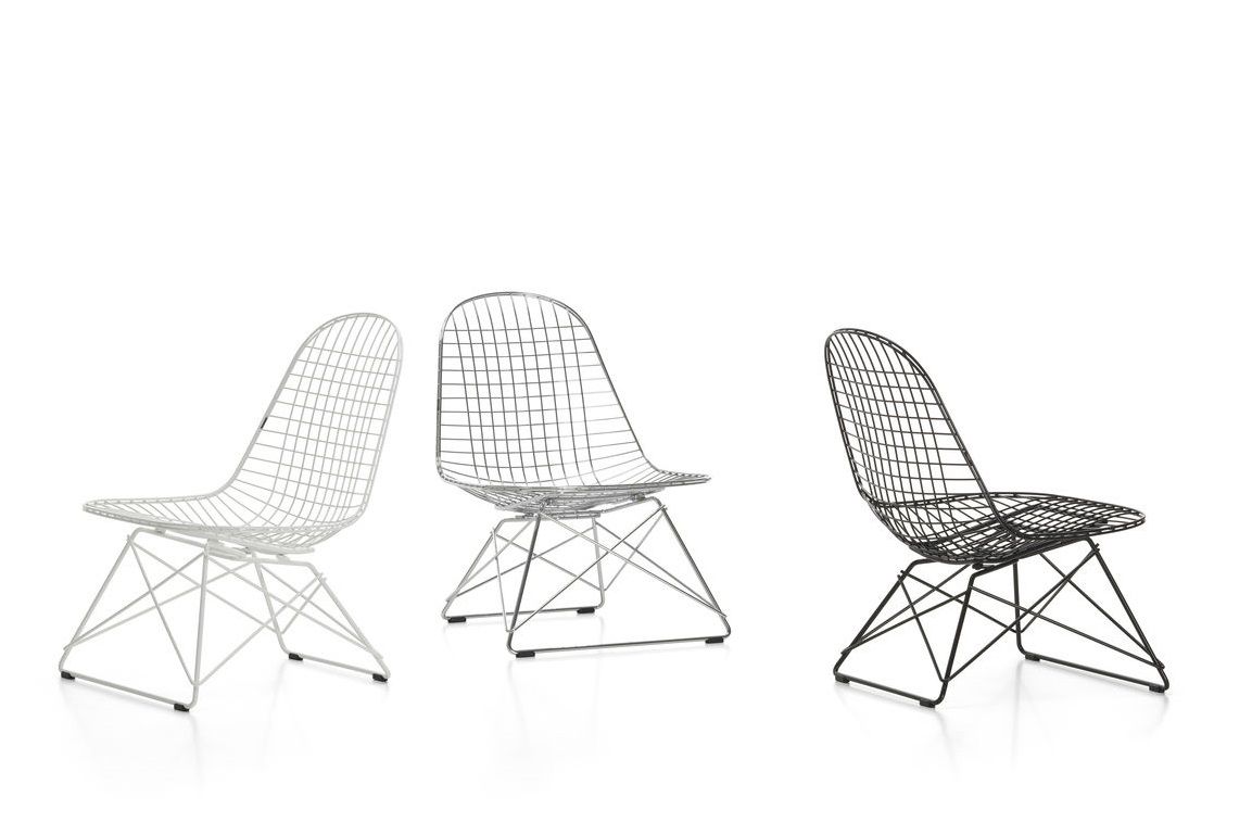 Vitra LKR Wire Chair Stuhl ungepolstert in Weiß, Silber und Schwarz, modernes Design für Wohnzimmer.
