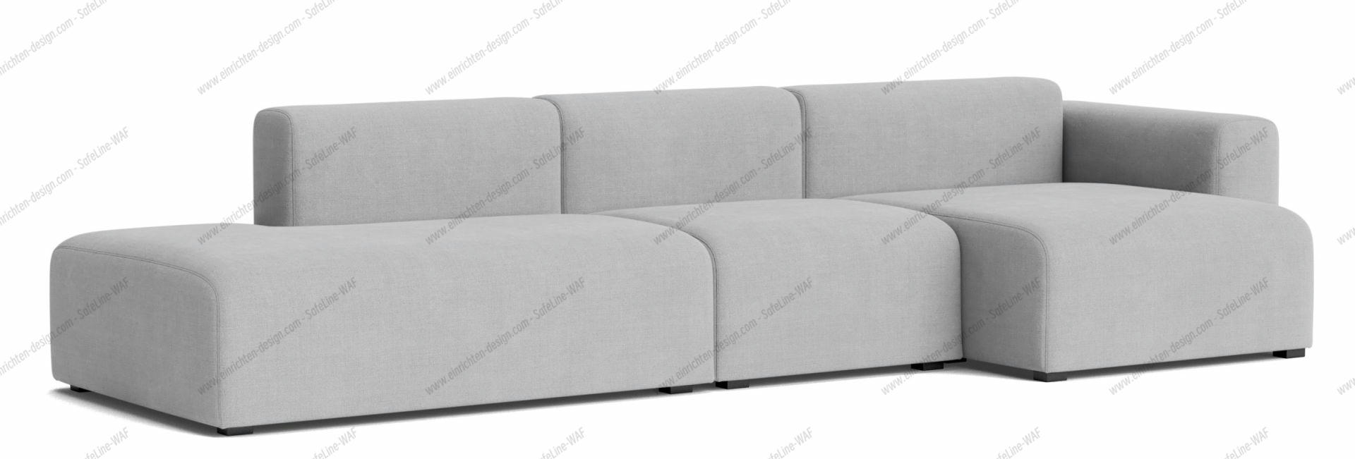 Helles Mags Sofa mit drei Sitzen und Armlehne rechts, modernes Design für Wohnzimmer.