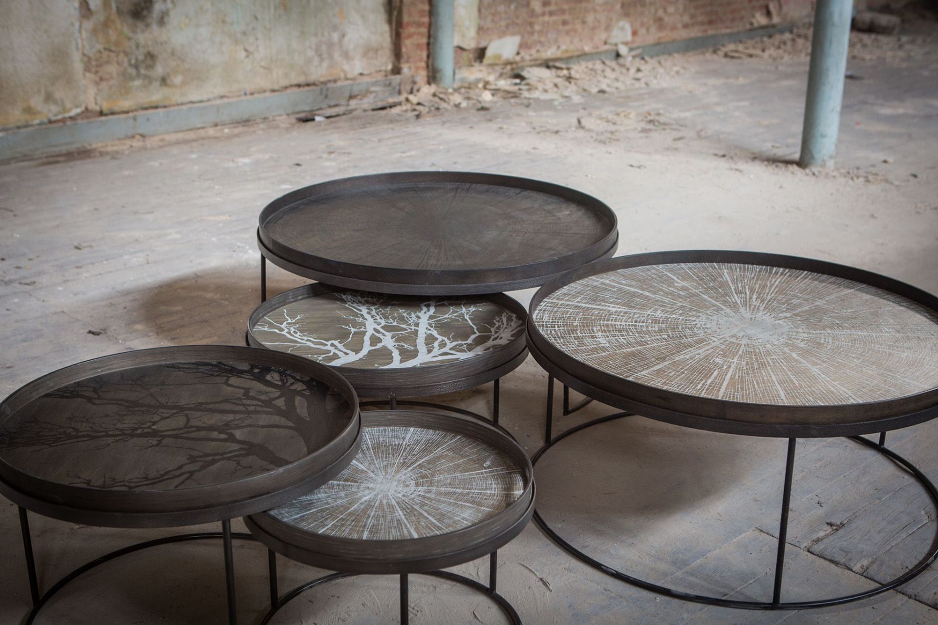 Coffee Table Set of 2 Black Round L/XL Ethnicraft 