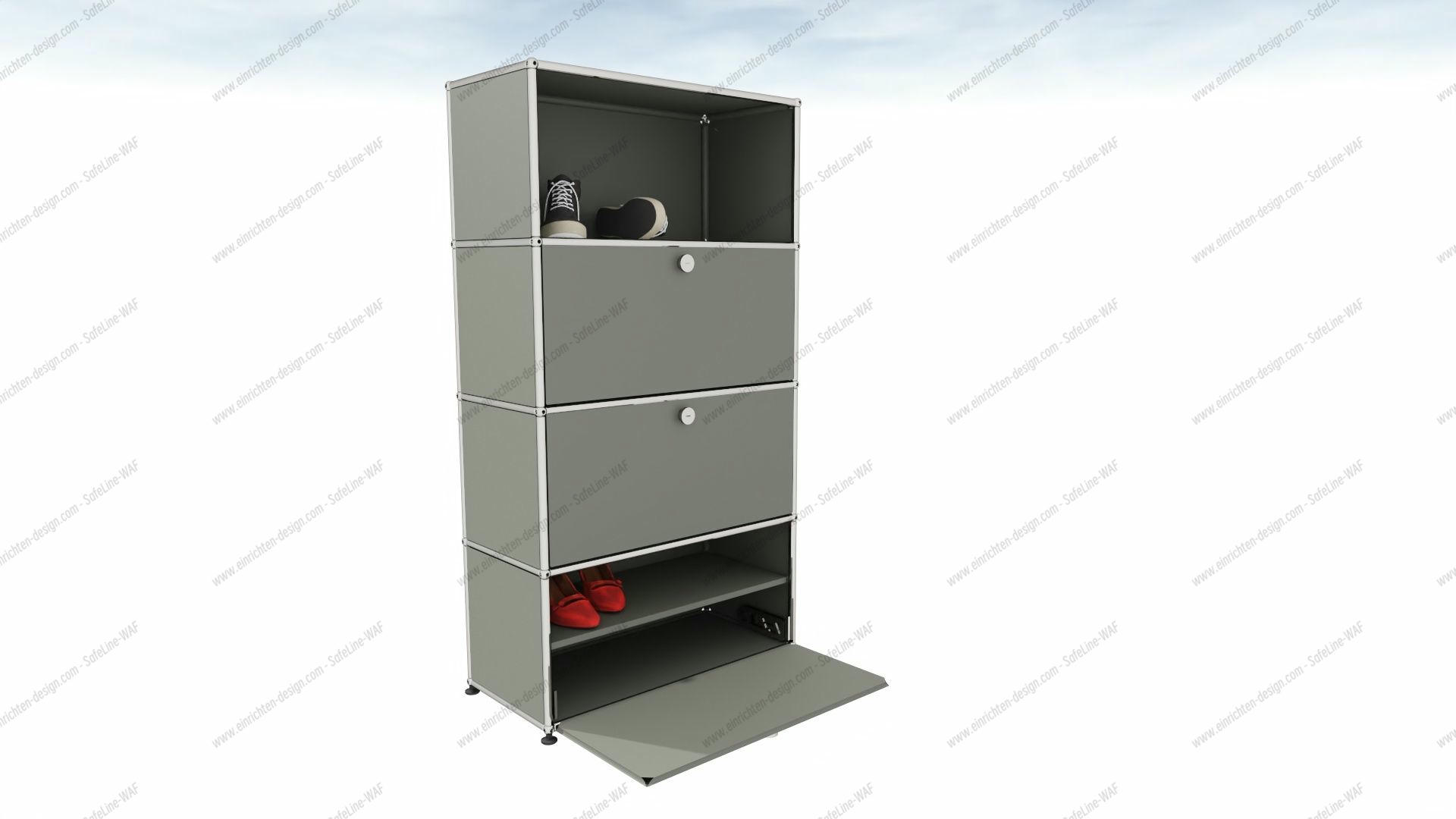 medium gray USM Haller shoe cabinet with flap