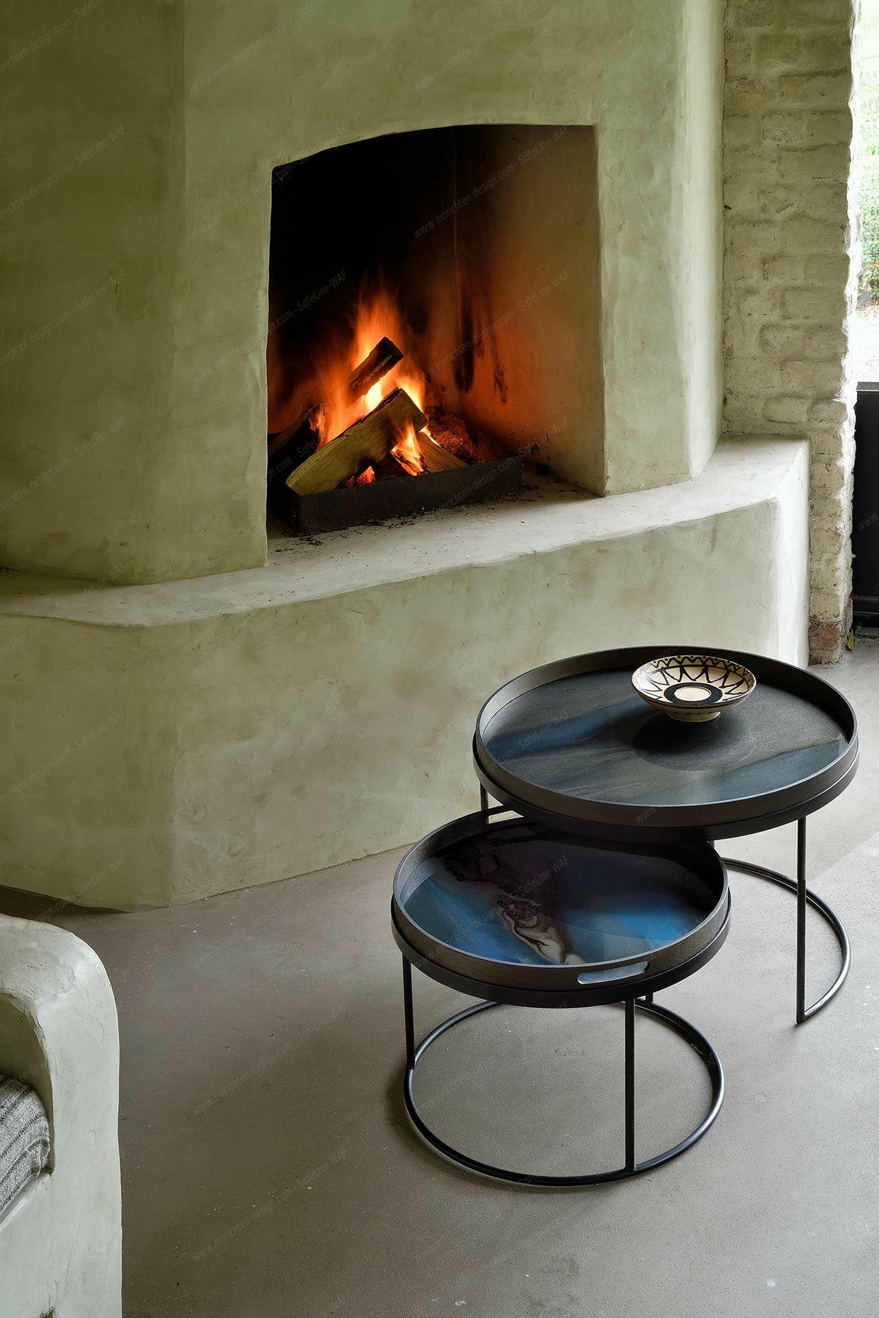 Coffee Table Set of 2 Black Round S/L Ethnicraft 