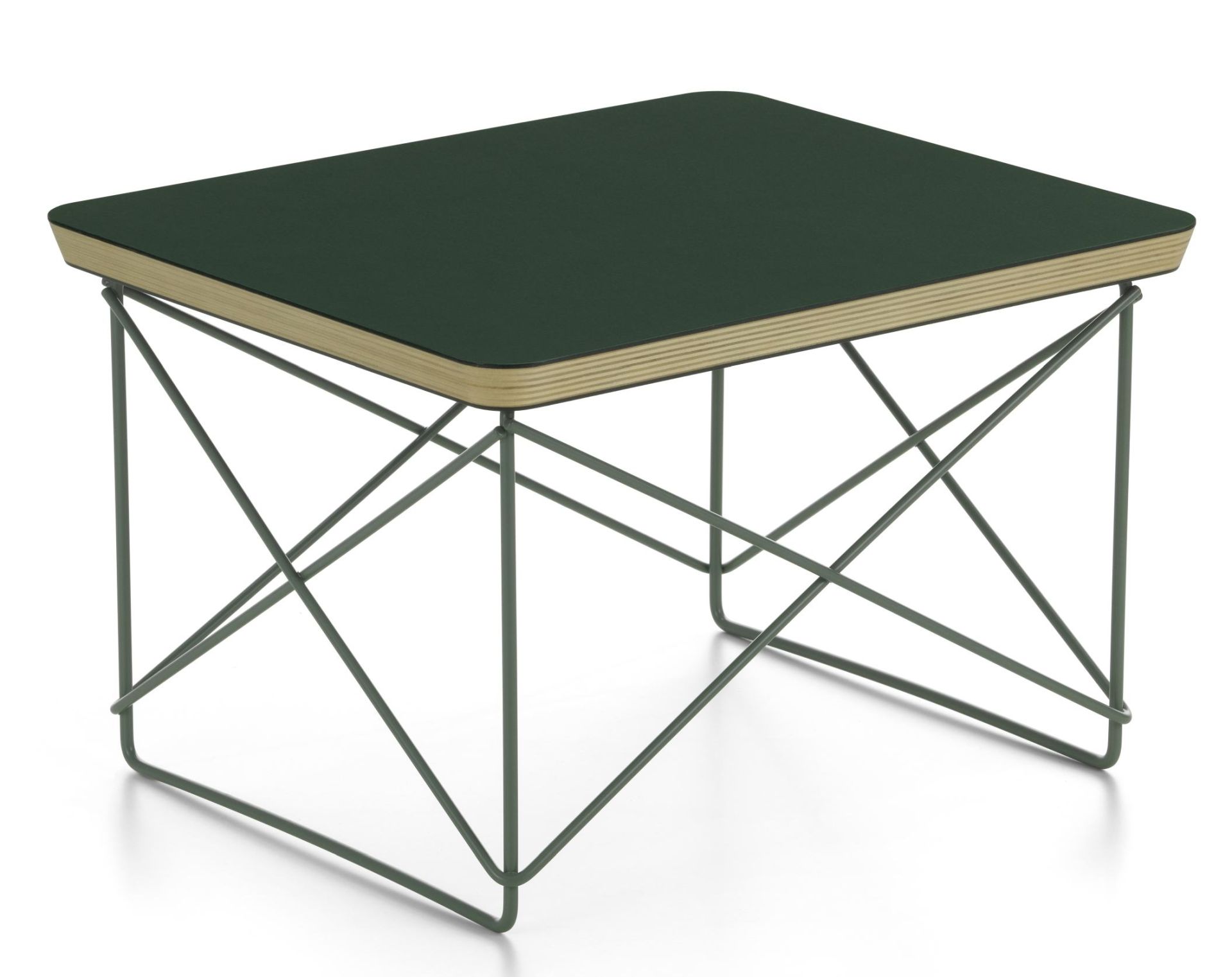 Vitra LTR Occasional Table Beistelltisch mit Linoleum Jade Platte und filigranem, grünem Drahtgestell.