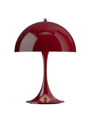 Panthella Portable V3 Tischleuchte von Louis Poulsen in Rot, moderne Pilzform für stimmungsvolle Beleuchtung.