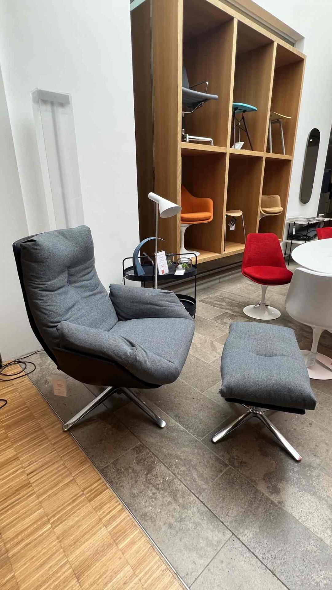 Cordia lounge armchair low with ottoman 285 LEATHER / 9130 FABRIC Cor EXHIBITION PIECE