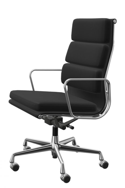 Soft Pad Chair EA219 / EA 219 Armchair Vitra Premium F leather with contrast stitching, black, chrome-plated frame