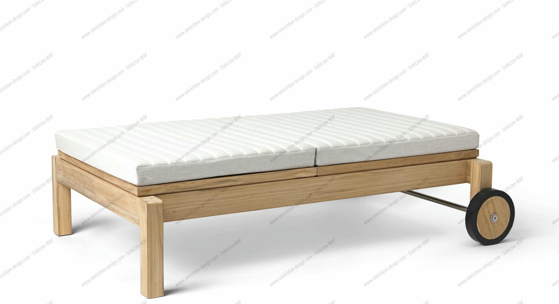 AH604 Teak Gartenliege mit Rädern und weißer Auflage von Carl Hansen & Søn.