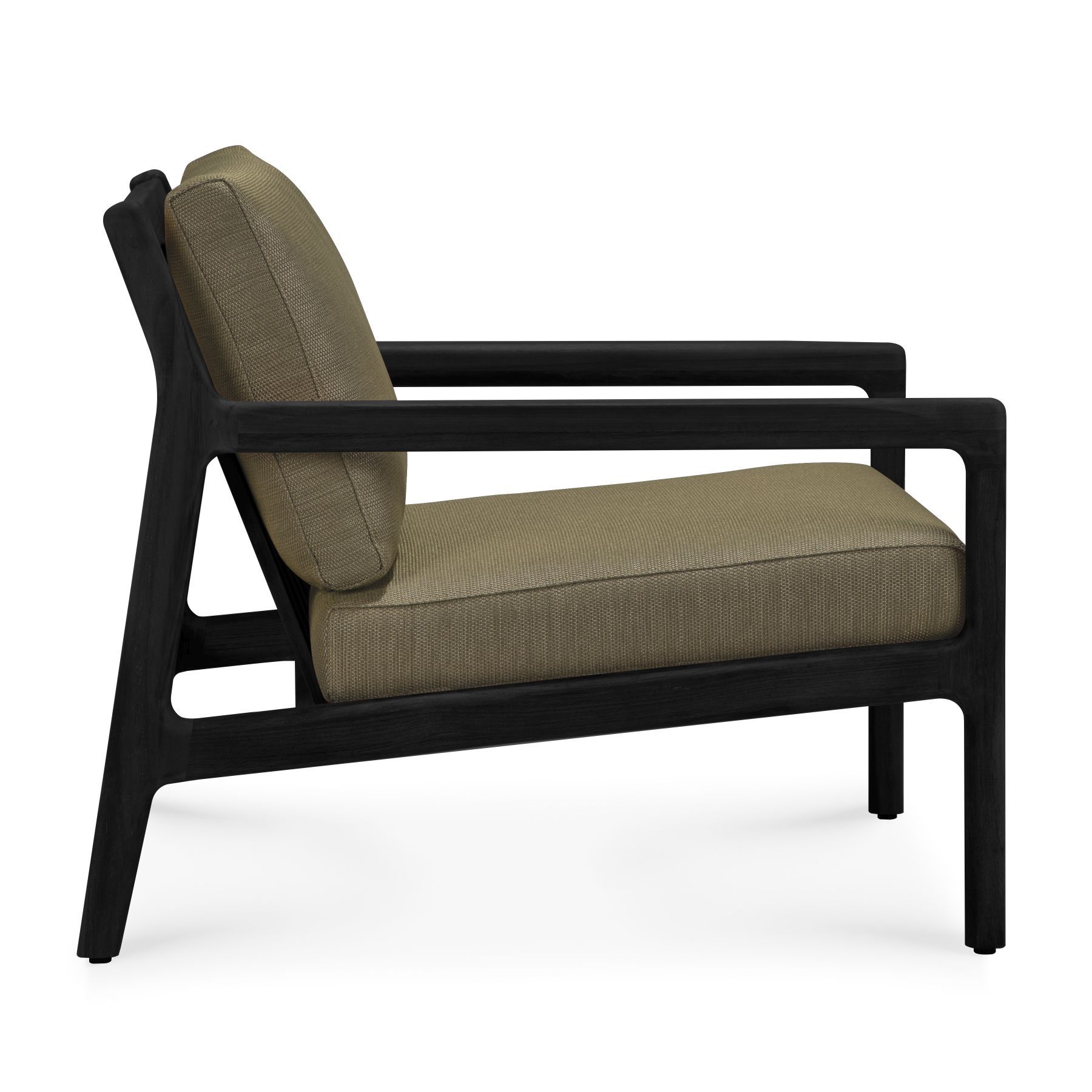 Jack Outdoor Lounge Chair, Teak, Black Lacquered, Green Fabric, Ethnicraft