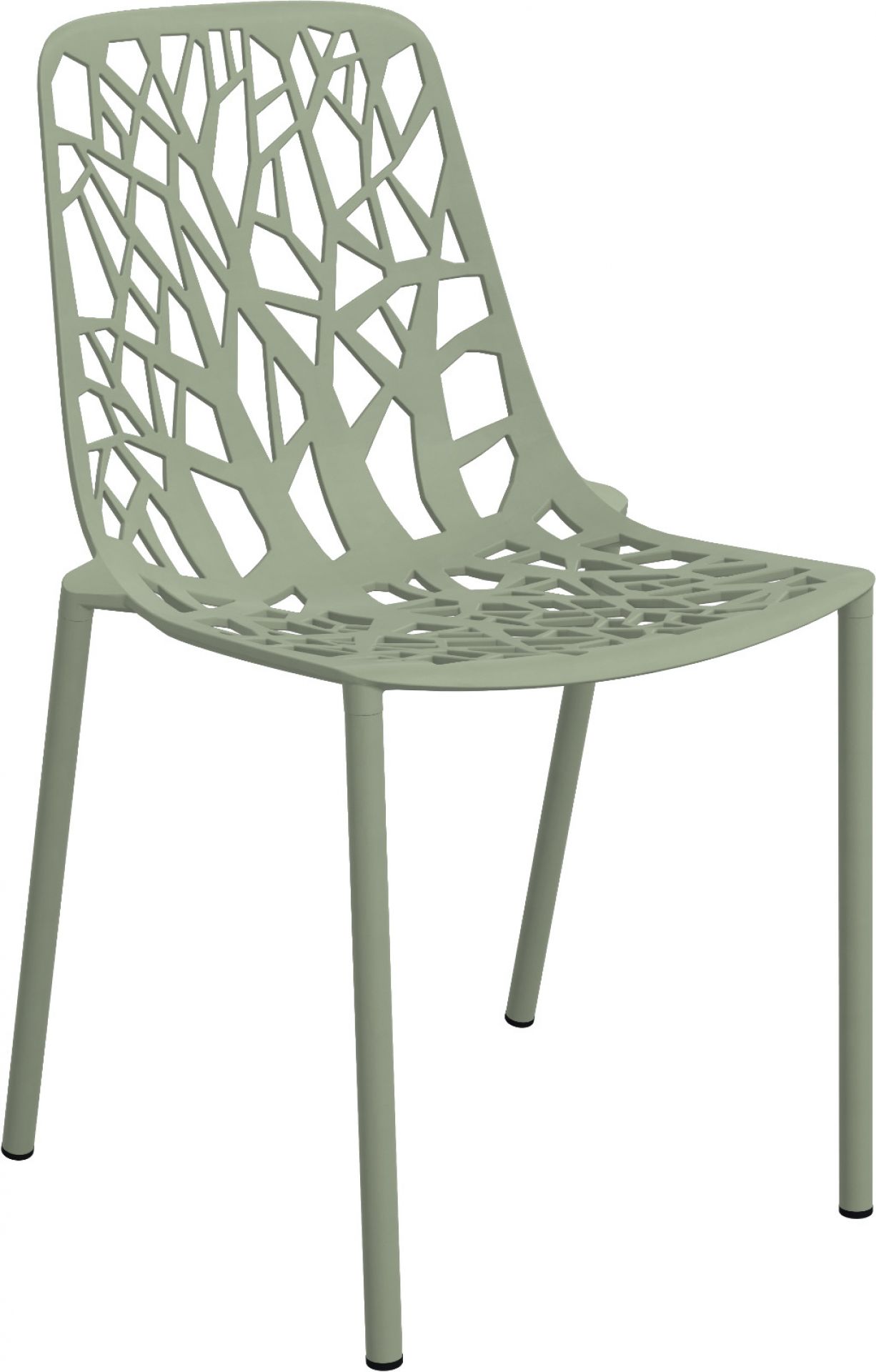 Forest Outdoor Stuhl in Grüntee-Farbe mit modernem, baumartigem Design für Garten und Terrasse.