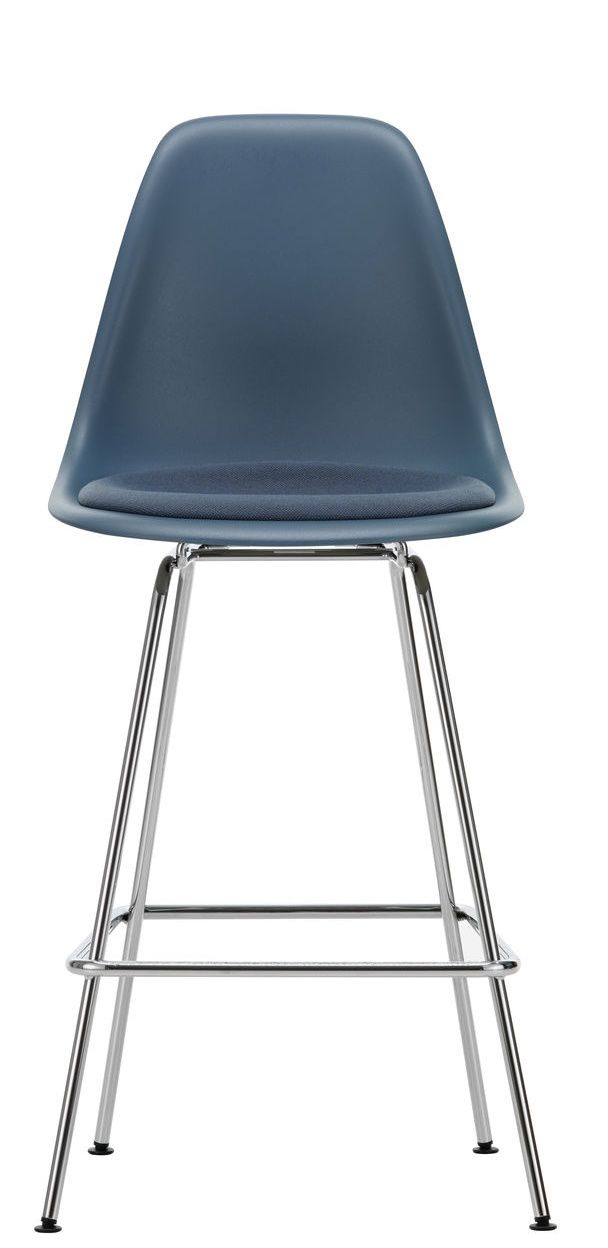 Eames Plastic Bar Stool Medium with seat cushion Vitra