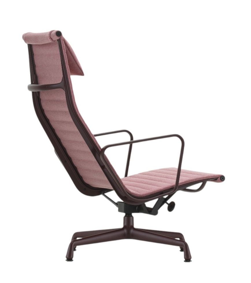 Vitra Aluminium Chair EA 124 Sessel in Rosa, seitliche Ansicht, Designklassiker für Büro und Wohnbereich.
