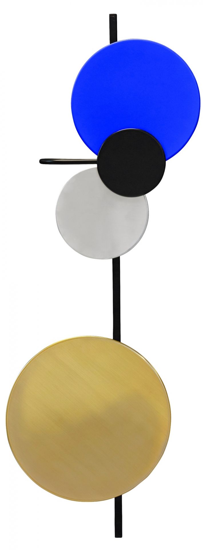 Planet Lamp Wandleuchte in Blau, Gold, Schwarz und Weiß. Moderne Wandlampe mit geometrischen Formen.