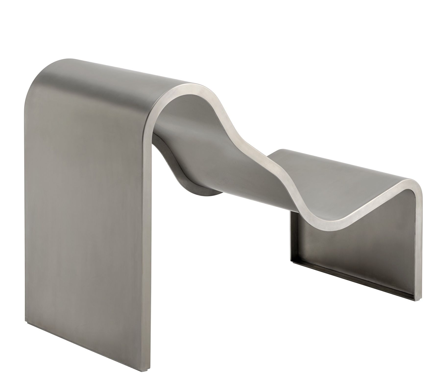 Muuto Dream Bench Indoor/Outdoor Bank aus gebogenem, grauem Metall für den Garten oder Wohnbereich.
