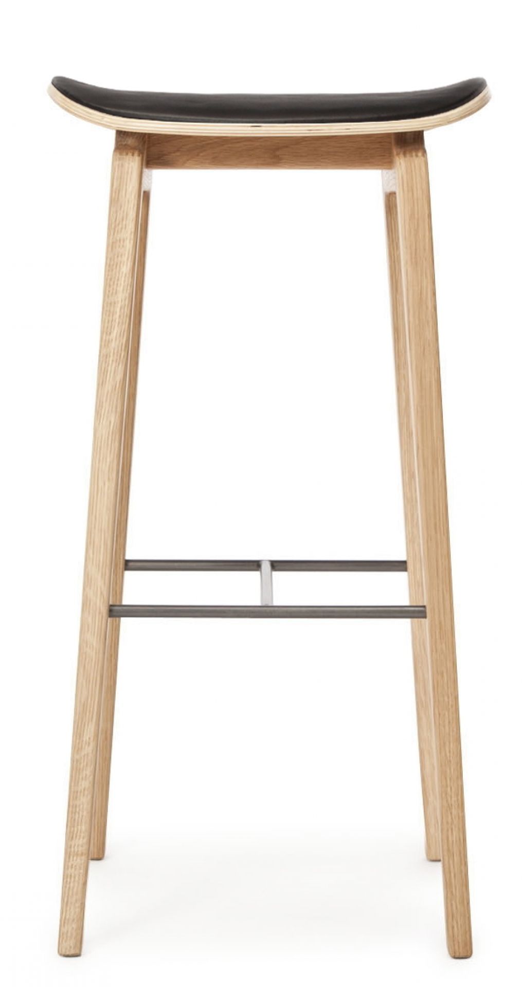 NY11 New York Barstool Upholstered Norr11 Natural oak Leather Ultra black 75 cm
