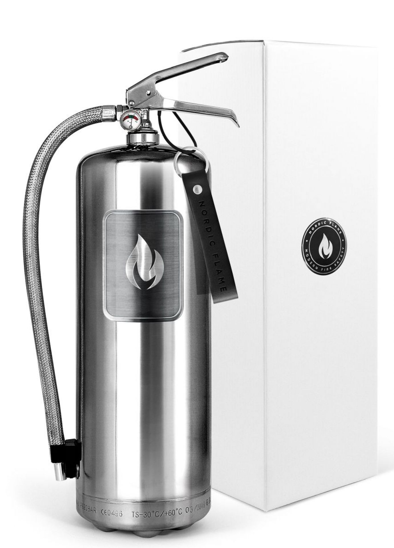 Fire extinguisher Steel Edition 6 kg polished stainless steel Nordic Flame SINGLE PIECES