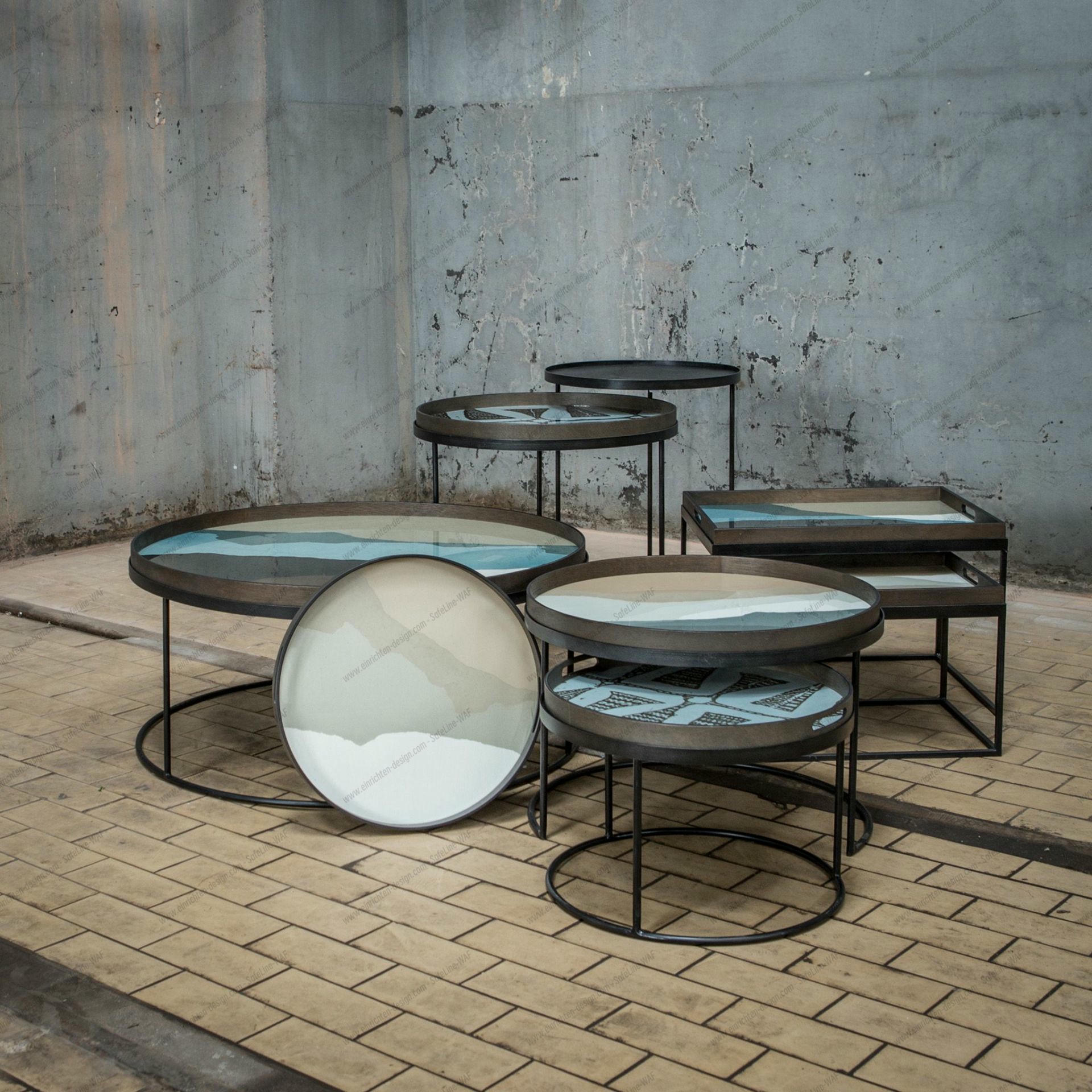 Coffee Table Set of 2 Black Round S/L Ethnicraft 