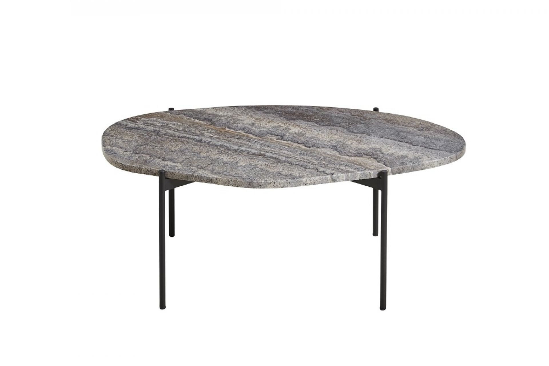 La Terra Couchtisch von Woud, groß, grau meliert, mit schwarzem Metallgestell.