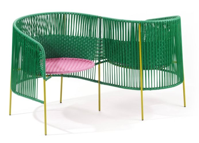 Caribe Vis a Vis Bench Outdoor ames Emerald green / bubblegum pink / curry yellow
