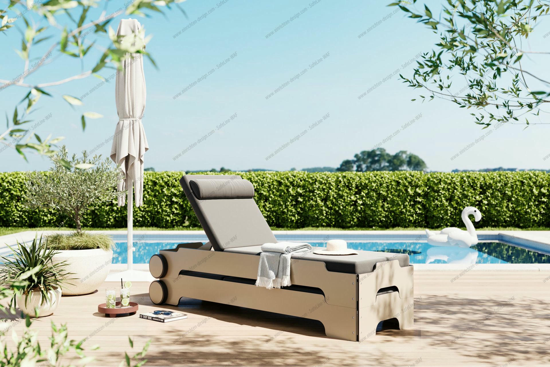 Solara Stacking Lounger incl. Wheels and Upholstery Outdoor Müller Möbelwerkstätten