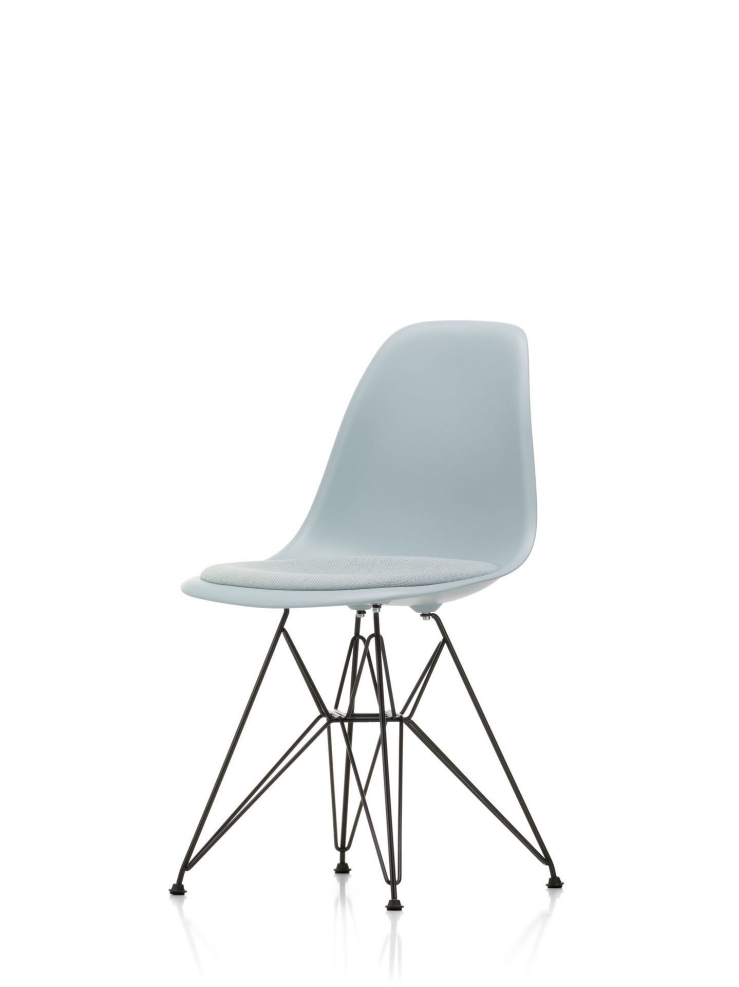 Eames Plastic Side Chair DSR Chair with Seat Cushion Vitra Chrome - Hopsack warmgrey/ivory, White