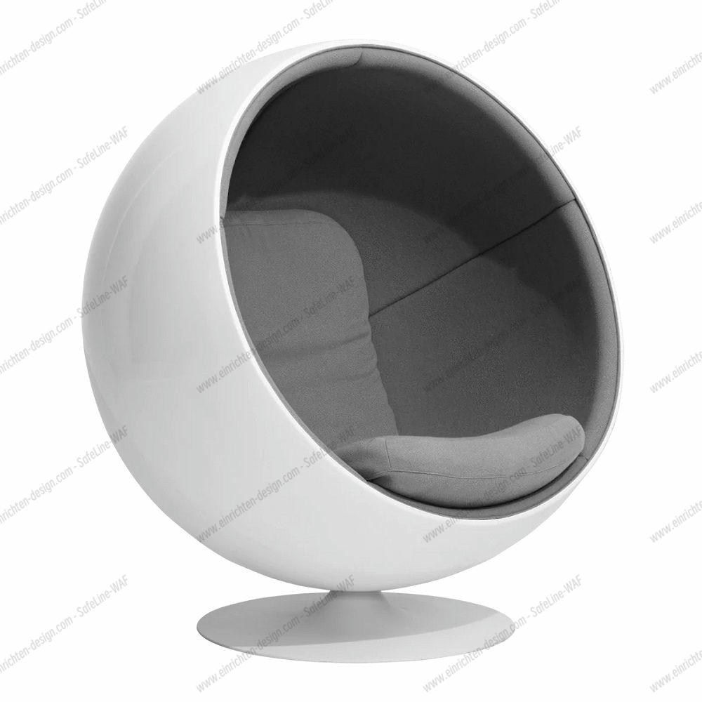 Weißer Ball Chair Sessel mit grauer Innenausstattung, ein Designklassiker für modernes Wohnen.